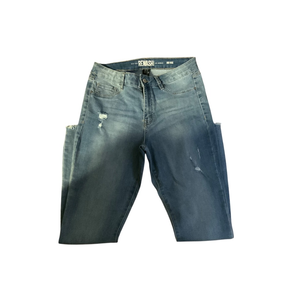 RE WASH Mid Rise Distressed Skinny Jeans Medium Wash Size 11 30 - Picture 2 of 6